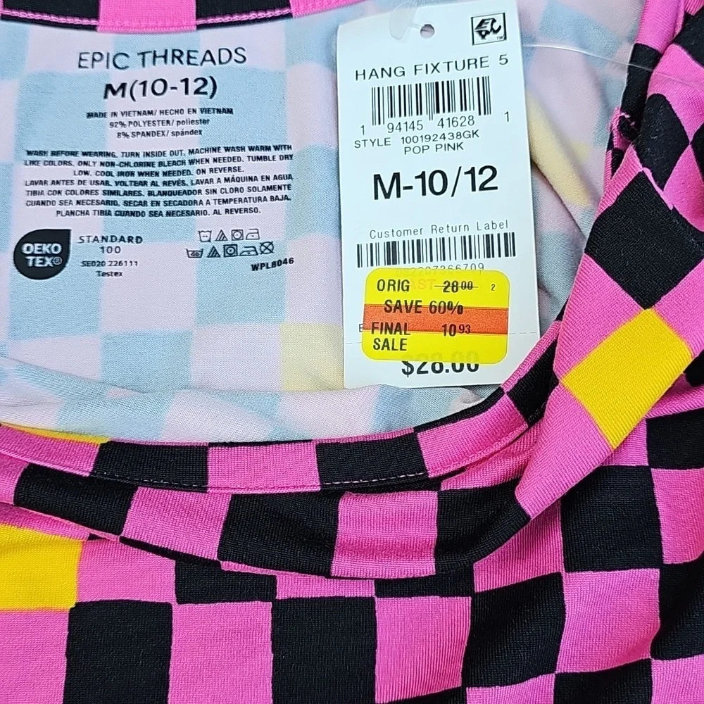 NWT Epic Threads By Macy's Girls Medium 1012 Long Sleeve Dress Checkerboard Pink - Picture 3 of 4